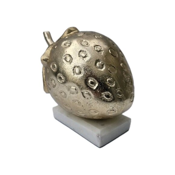 New Gold Strawberry W/ Marble Base Figurine Statue Fruit Figurines Room Decor - Picture 2 of 4